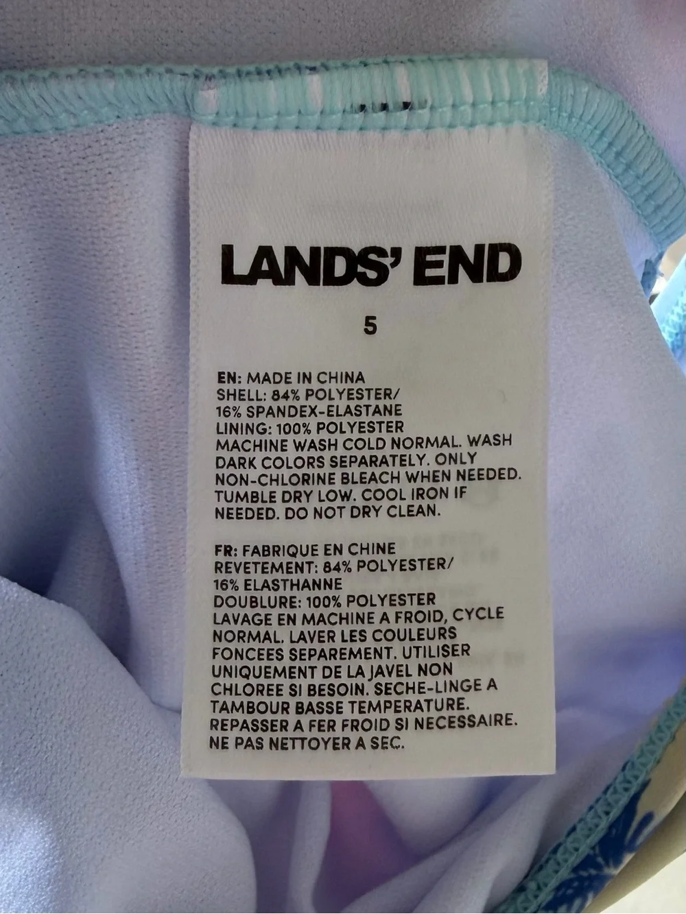 •Lands’ End• Girls Pastel Palm Tree One-Piece Swimsuit - Size 5